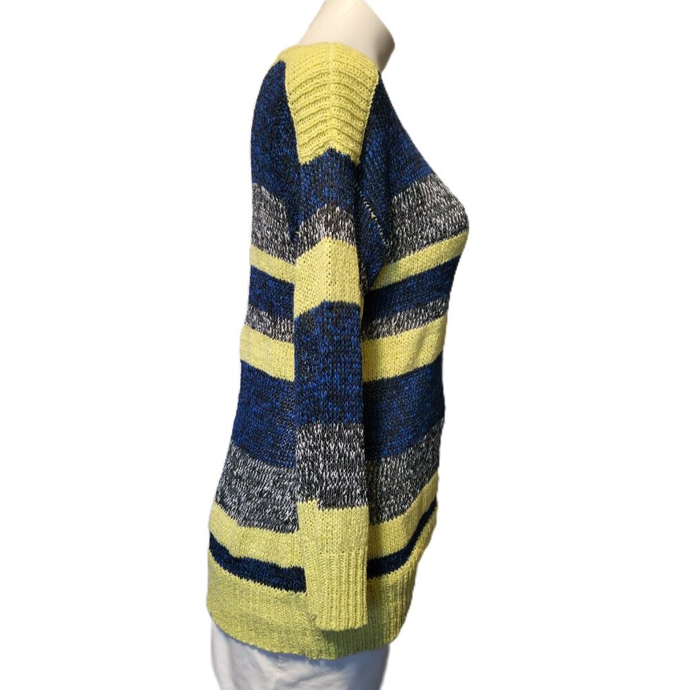 ❤️ 4/$20 Cable & Gauge knit sweater Women's medium stripes yellow blue comfy - Picture 7 of 14